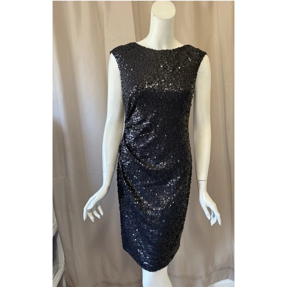 David Meister Black Sequin Sleeveless Cocktail Dress Size 6 2456